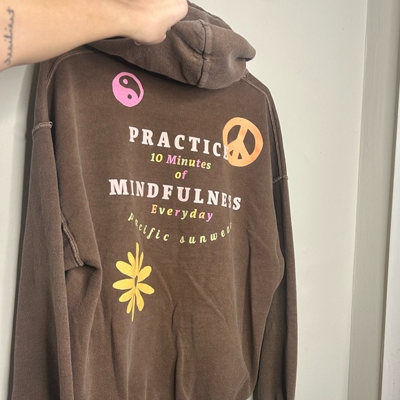Pacsun Mindfulness Everyday Only Human Knit Brown Drawstring Pullover Hoodie Lg - Picture 5 of 10